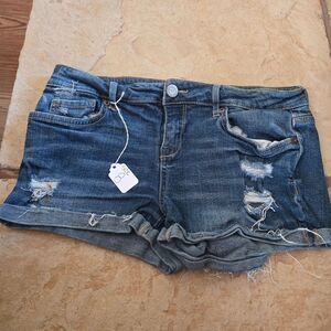 Aeropostale Women's Distressed Jean Shorts - Dark Blue